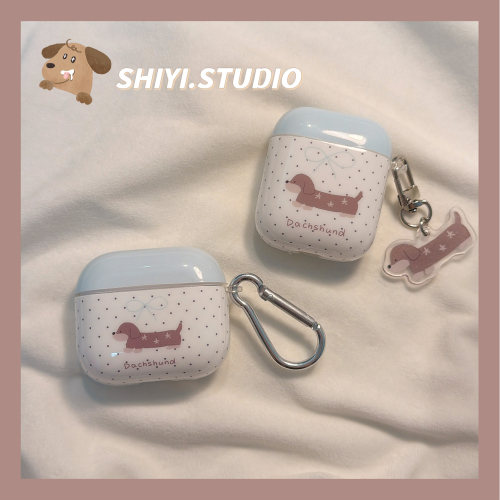 拼色波点蝴蝶结腊肠狗适用AirPods4保护套新款Pro2苹果耳机壳带挂饰1/2代蓝牙3代airpodspro三代软防摔保护壳