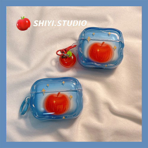 ins风小众复古蓝底红苹果适用AirPods4保护套新款Pro2苹果耳机壳简约1/2代蓝牙3代airpodspro三代防摔保护壳