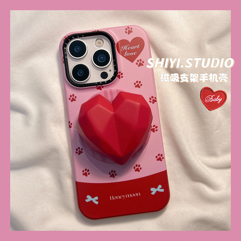 粉拼红脚印爱心磁吸支架适用苹果17promax手机壳16pro新款iphon17小众15pro女款15菲林14防摔13日韩高级硬壳