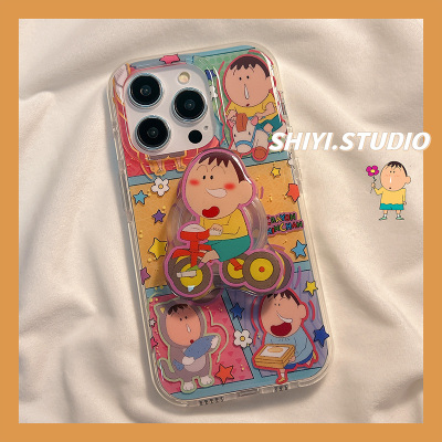 日韩卡通骑单车阿呆支架适用苹果16promax手机壳15pro新款iphon13小众14pro女款15硅胶16pro可爱16防摔全包硬