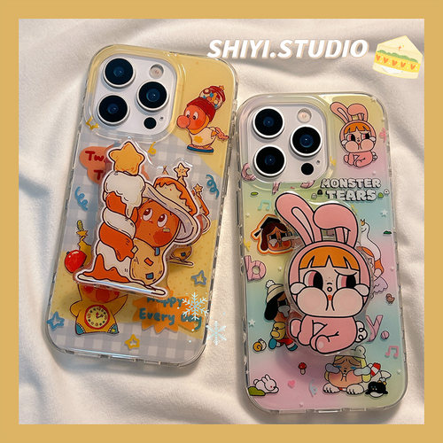 可爱星星蜡烛兔耳女孩支架适用苹果17promax手机壳17pro新款iphon16情侣15pro女款15pm硅胶14防摔13双层硬壳