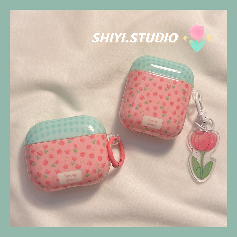 韩系ins粉绿郁金香适用AirPods4保护套新款iPod苹果耳机壳小清新1/2代无线蓝牙3代airpodspro2代软防摔保护壳