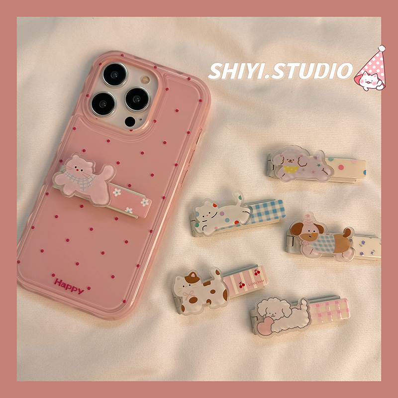 日韩可爱猫咪小狗手机支架金属折叠粘贴式背贴隐形桌面懒人支架潮