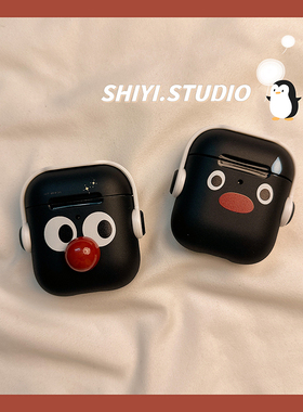 卡通可爱红鼻子企鹅PINGU适用AirPods4保护套新款iPod苹果耳机壳1/2代无线蓝牙3代airpodspro2代硬防摔保护壳