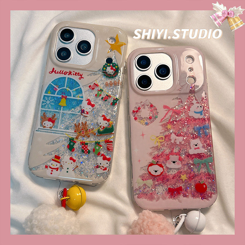 闪粉卡通小狗kitty圣诞树适用苹果17promax手机壳16pro新款iphon17可爱15pro女款15硅胶14防摔13日韩双层硬壳