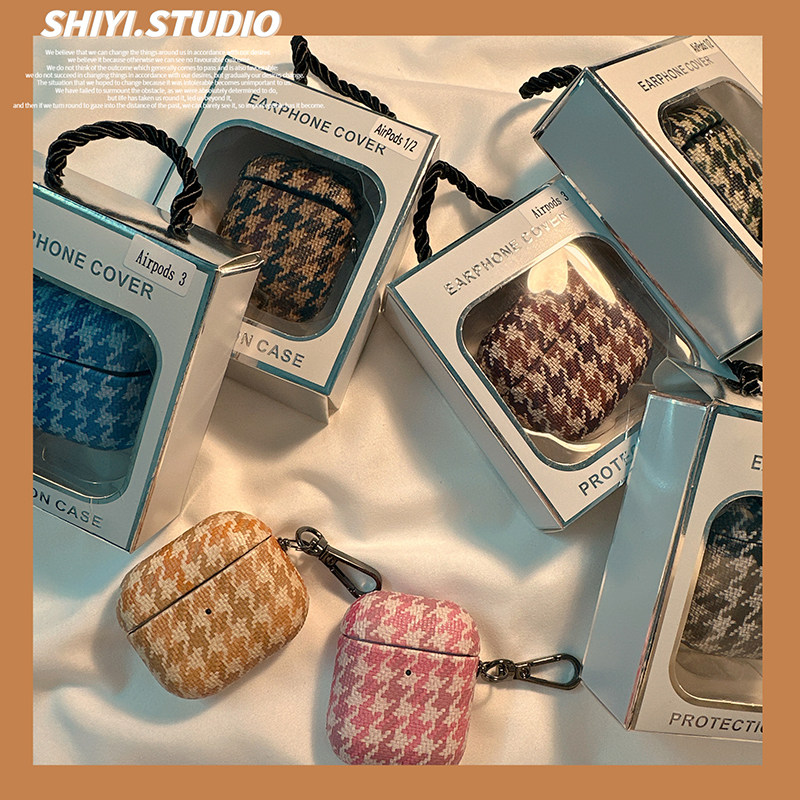 小众高级感千鸟格皮质适用AirPods保护套新款iPod苹果耳机