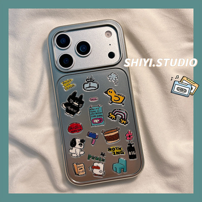 高级电镀银立体DIY贴纸适用苹果17promax手机壳16pro新款iphon17卡通15pro女款15硅胶14防摔13创意小众全包软