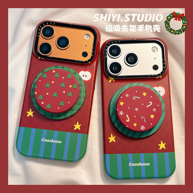 红拼绿圣诞树拐杖磁吸支架适用苹果17promax手机壳16pro新款iphon17日韩15pro女款15菲林14防摔13可爱小众硬