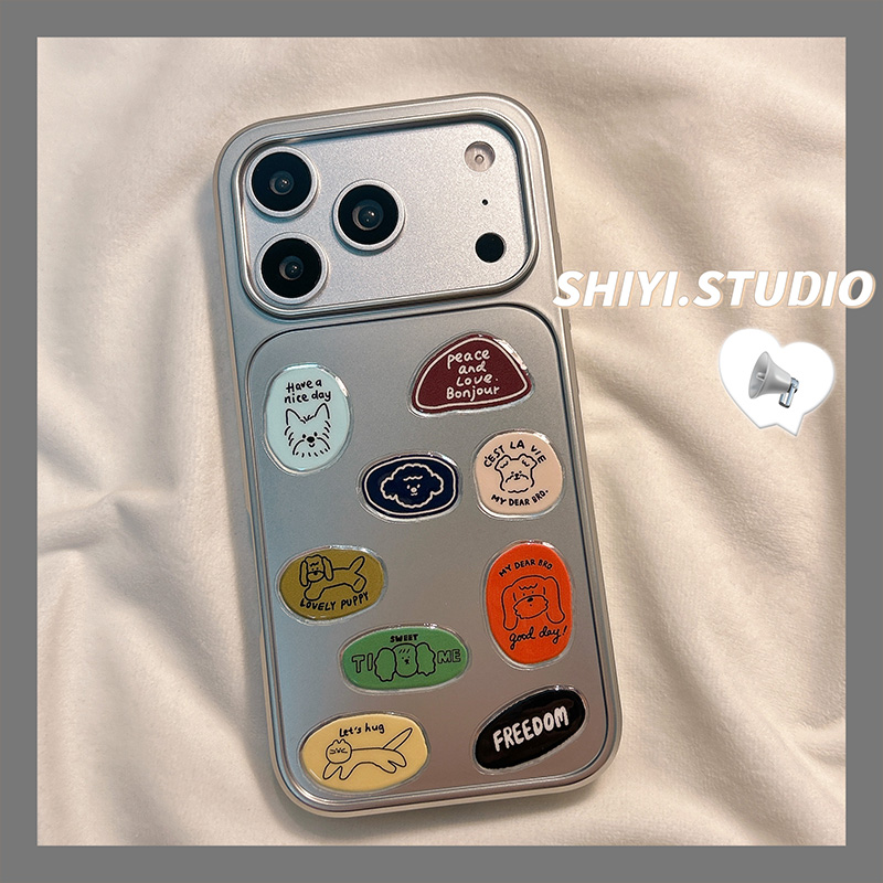 高级银DIY卡通贴纸小狗电镀适用苹果17promax手机壳16pro新款iphon17小众15pro女款15硅胶14防摔13日韩可爱硬