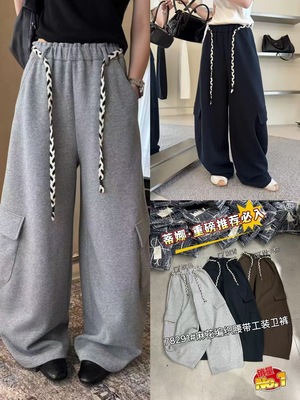 蒂娜2025秋新款时尚百搭松紧腰抽绳工装裤女洋气减龄休闲裤弯刀裤