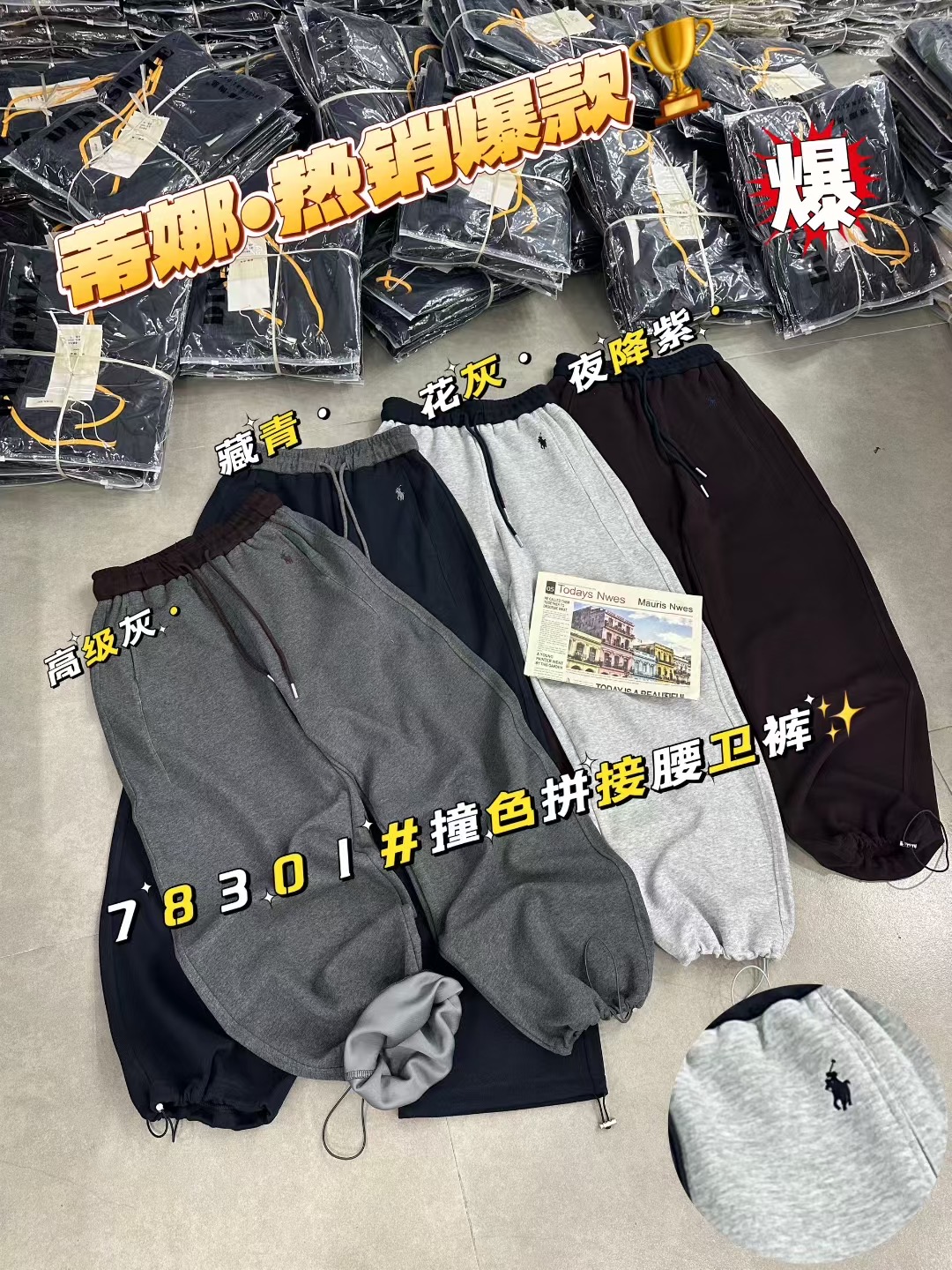 欧货D.N蒂娜尚品78301秋冬加绒加厚弹力休闲直筒阔腿卫裤女弯刀裤