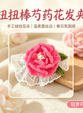 【一喵斋杂货】全场19.9包邮 手工扭扭棒芍药花发夹 盘发夹侧边夹