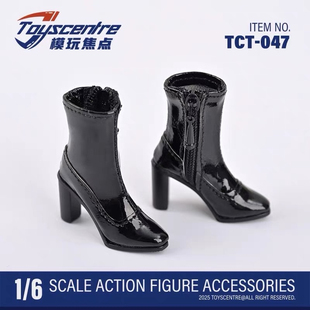 1/6 女兵人 TCT-047 空心皮鞋 短靴方头粗跟 黑色百搭高跟鞋 现货