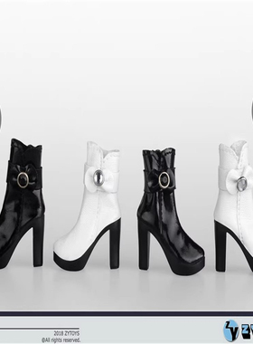 ZYTOYS 1/6 女兵人 ZY1011 蝴蝶结中筒靴空心拉链靴 鞋子模型现货