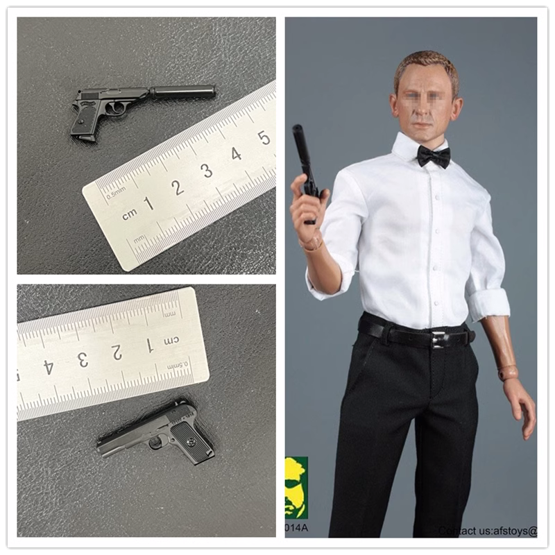 1/6兵人詹姆斯邦德007特工配件合金手枪模型配消音器手办模型现货