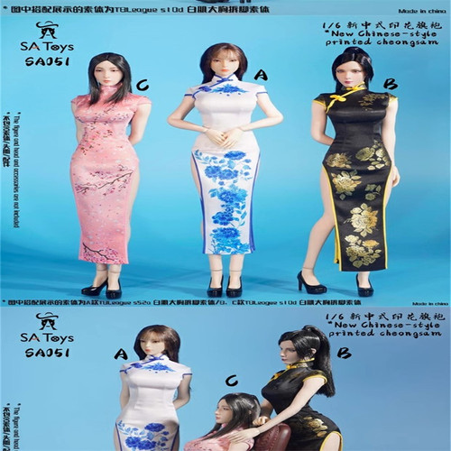 现货 SAToys SA051 1/6女兵人 新中式印花旗袍 适用TBL包胶女素体