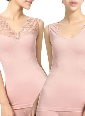 Fimage有致女莫代尔正反两面穿美体背心蕾丝花边V领打底保暖上衣