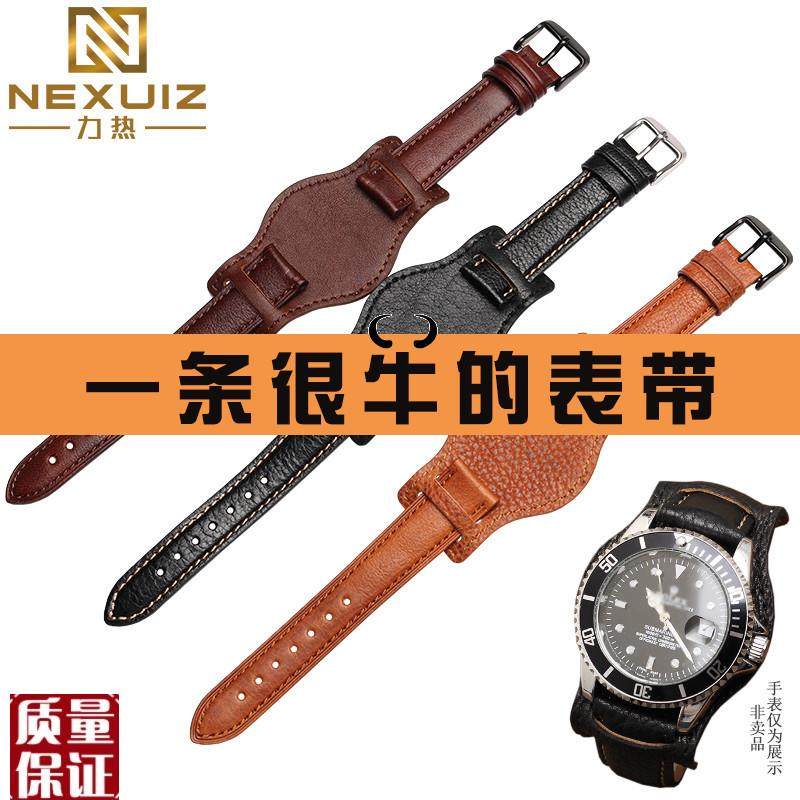 真皮手表b带加托盘防汗适配劳力士黑水鬼欧米茄碟飞男表带20m