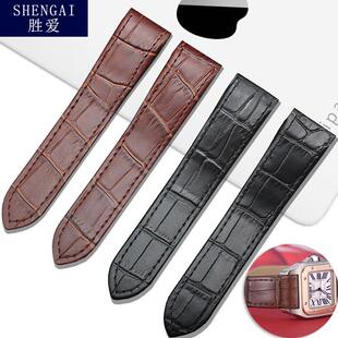 真皮表带适配卡地亚山度士手表带男女士皮带1Q00桑托斯鳄鱼纹牛