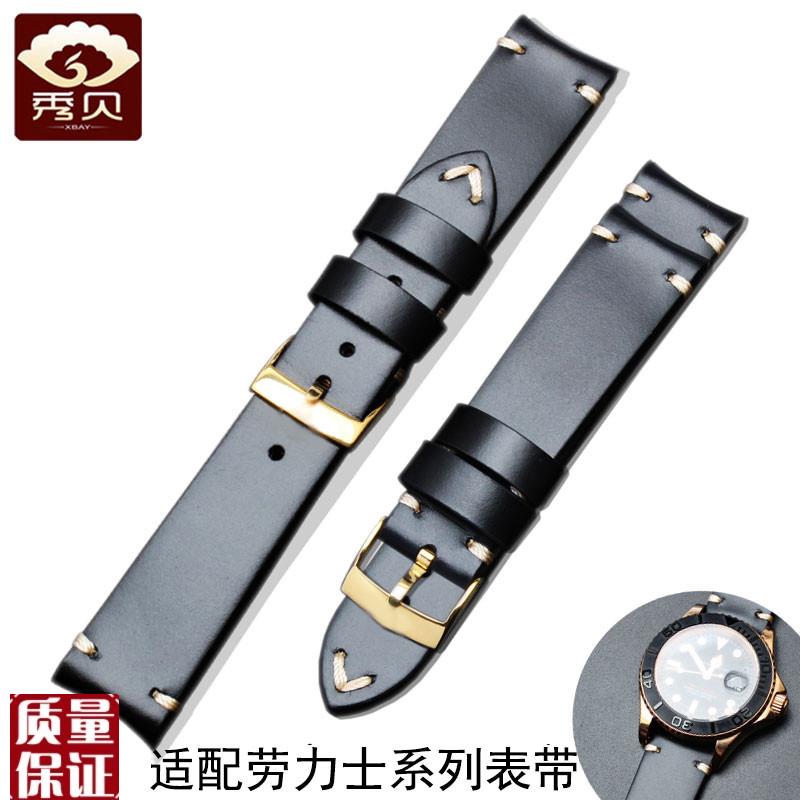 头层牛皮手工表带适配探险家劳力士黑绿水鬼迪通拿游Y艇系列20m