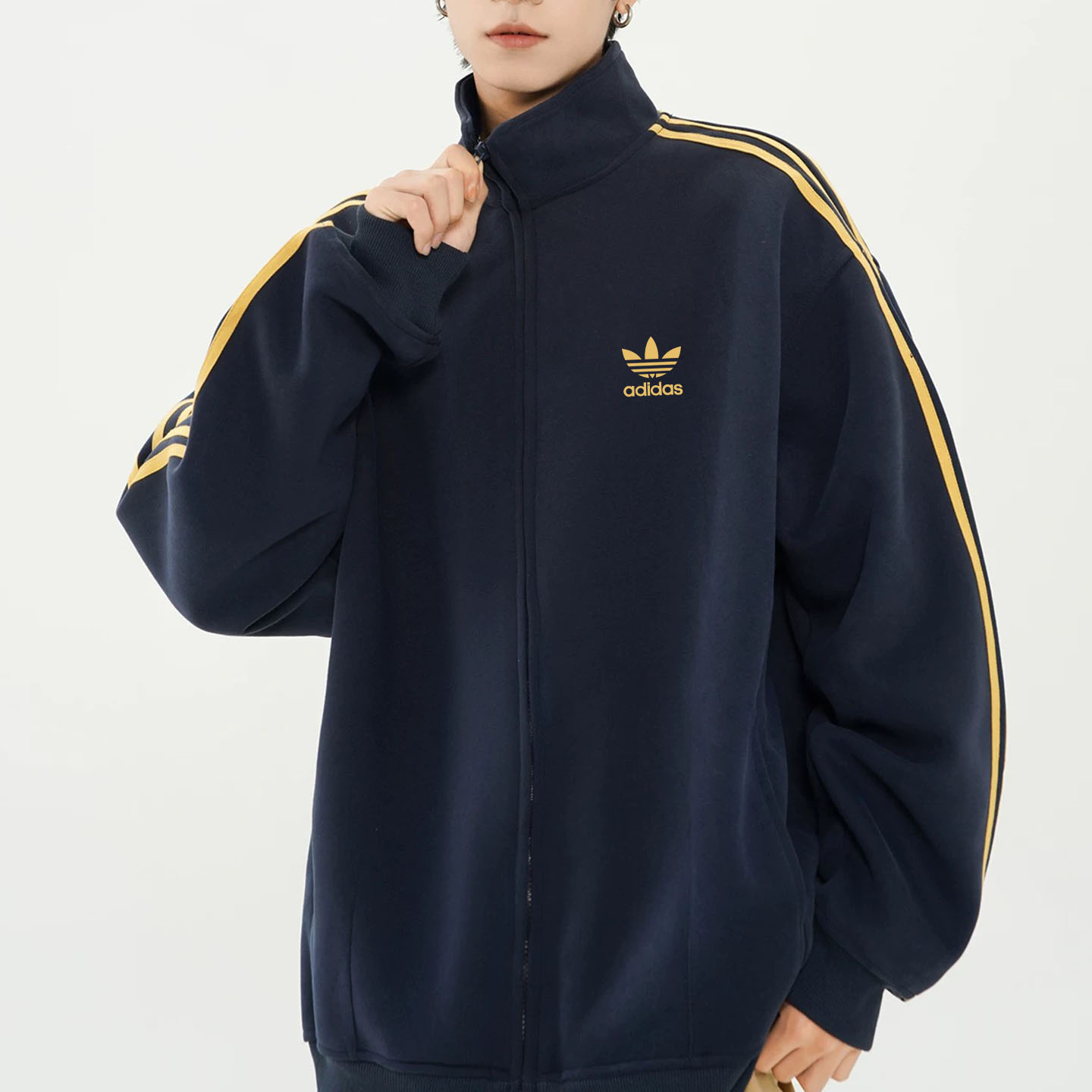 Adidas卫衣条纹外套宽松棒球服