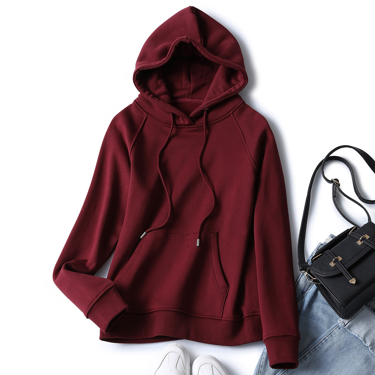 酒红色连帽加绒加厚女2025新款秋冬季纯色宽松春秋潮,女装/女士精品,卫衣/绒衫,淘宝优惠券,粉丝福利购,淘宝优惠卷