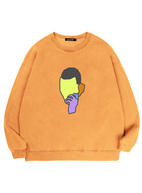 MYGE重磅虚拟通话卡通人像印花套色洗水宽松纯全棉圆领卫衣