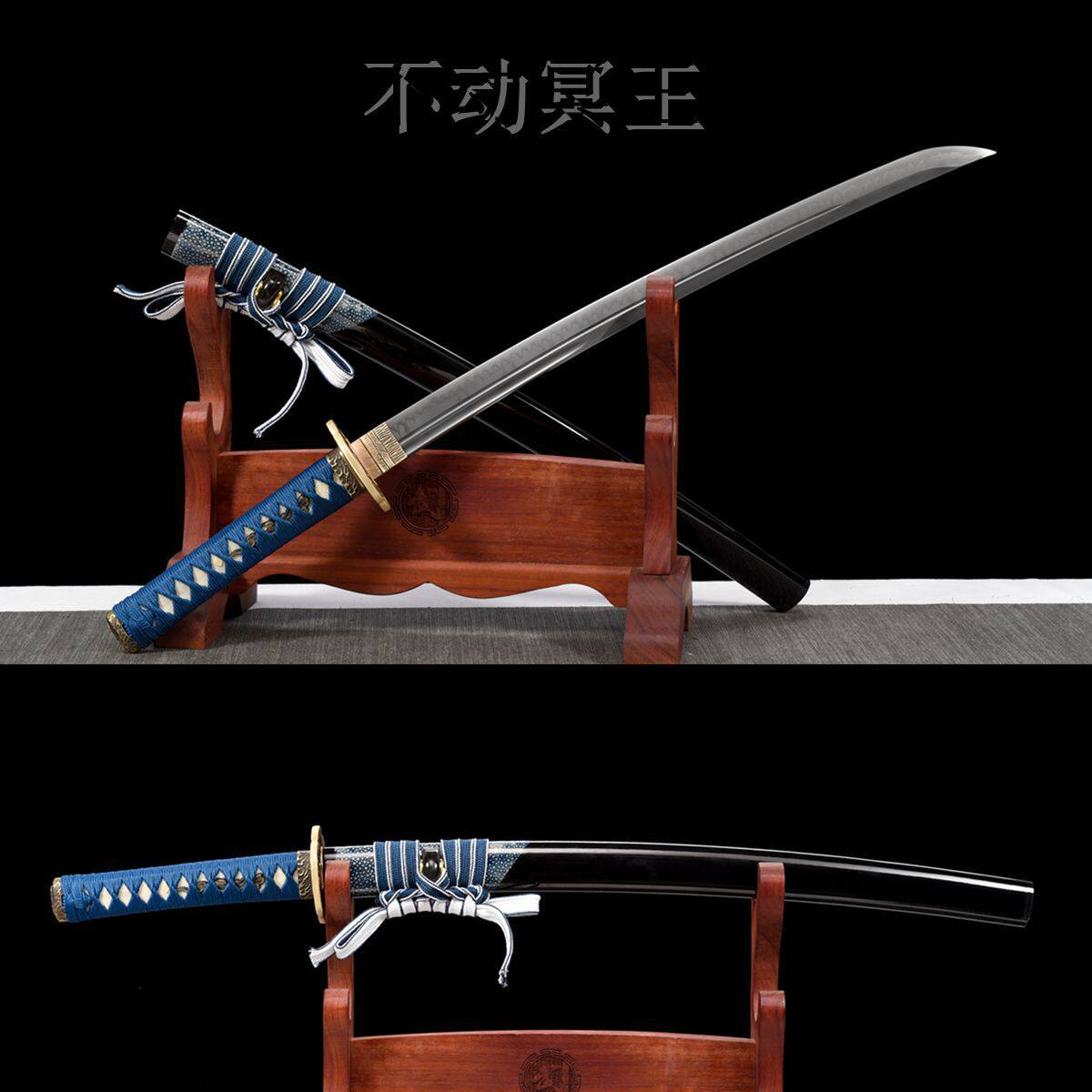 龙泉手工锻打刀剑T10钢烧刃小乌丸研磨灰半包鱼皮鞘冷兵器未开刃