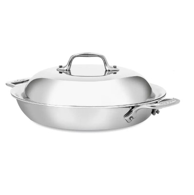 美国代购ALL-CLAD Sear & Serve Skillet D3 不锈钢炒锅煎锅带盖