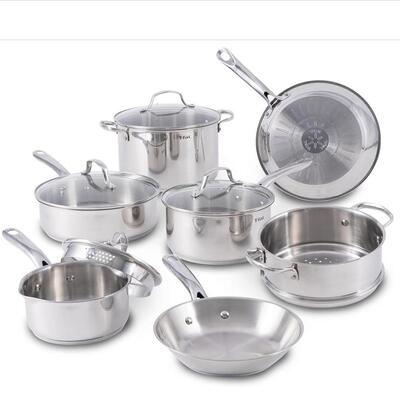 美国代购T-fal Stainless Steel Cookware Set 不锈钢锅具套装