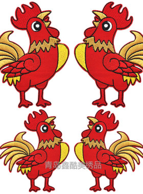 儿童卡通红色大公鸡布贴左右方向