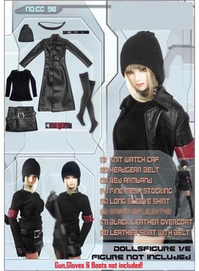 现货 1:6 女兵人 CC98 黑色皮衣套裝 12寸 DOLLSFIGURE 哥特 兵人