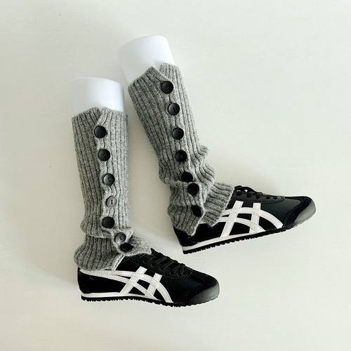 秋冬辣妹毛线针织腿套纽扣花边堆堆袜jk小腿袜套春季Y2K亚文化