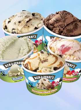 【包邮】6杯英国进口ben&jerry's本杰瑞冰淇淋巧克力布朗尼冰激凌
