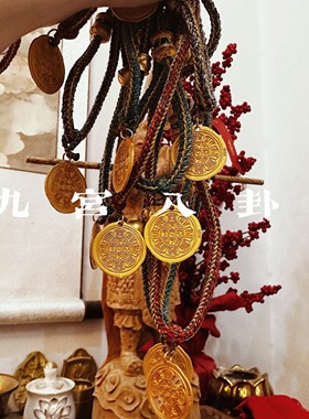 九宫八卦藏传项链男女纯银S925镀金小牌