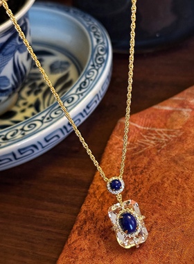 叶优里东方美学设计感青金石白水晶项链吊坠精神舒缓增加灵气