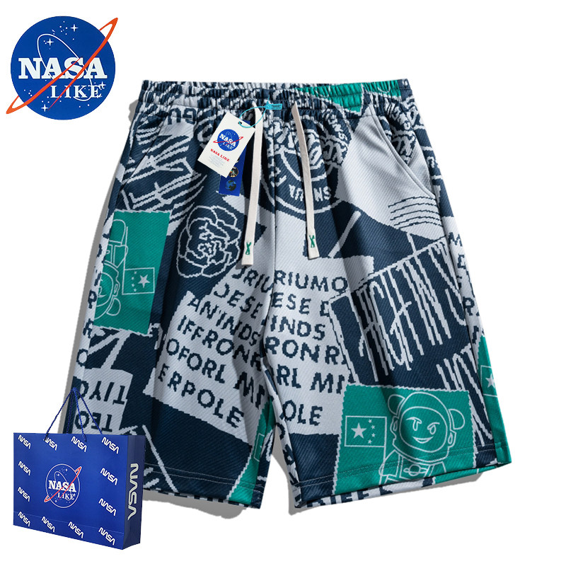 NASA 공동 브랜드 국민 패션 반바지 남성 여름 위장 해변 바지 5점 캐주얼 바지 소년 스포츠 대형 바지