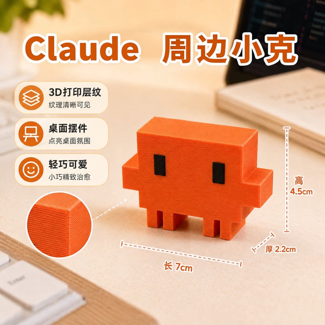 Claude吉祥物周边摆件可爱像素风克劳德玩偶AI周边小克图片
