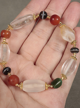 天然老玛瑙包浆油润松石手链