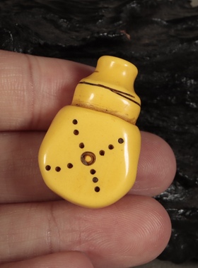 咒点黄料藏族用老料器佛头三通佛珠手串配饰男女挂件吊坠藏式