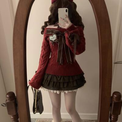 古早一字肩三件套甜蜜梦境秋冬