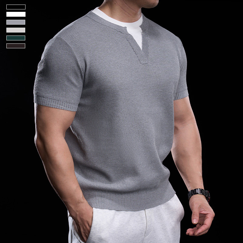 【断码清仓】假两件男士健身短袖运动短袖针织宽松高弹纯色V领T恤,运动服/休闲服装,运动T恤,淘宝优惠券,粉丝福利购,淘宝优惠卷