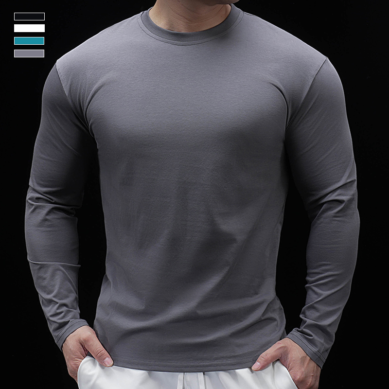 纯棉圆领男士白色长袖t恤