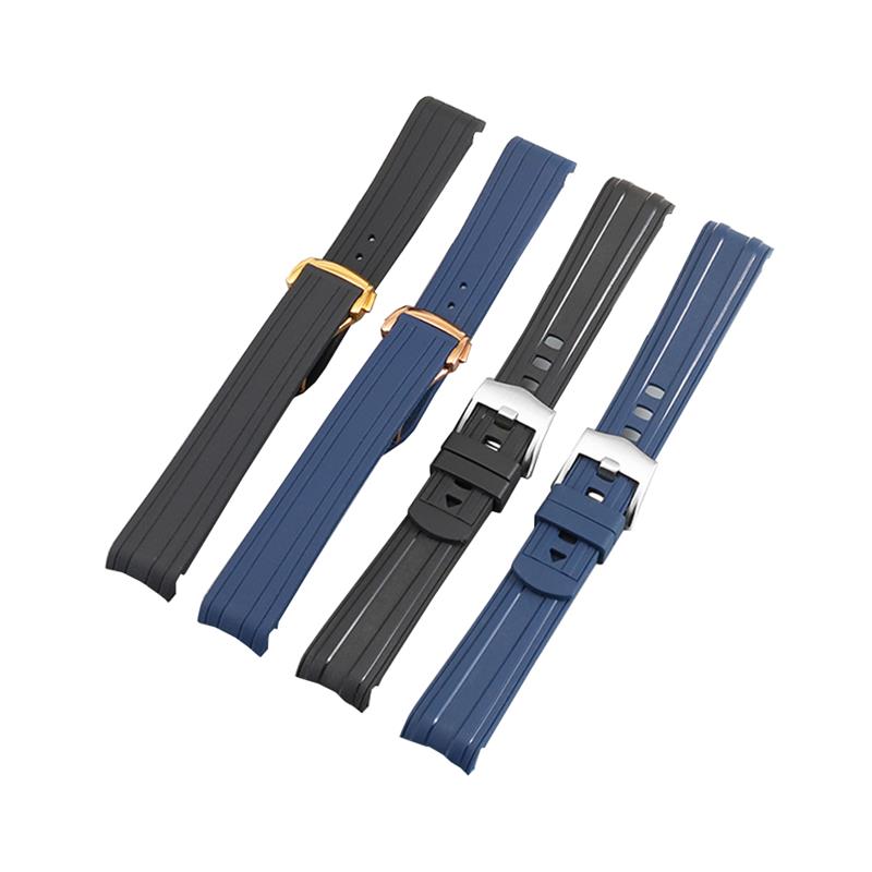 硅胶手表带男代用欧米茄海马300蓝色折叠扣弧口防水橡胶表链配件