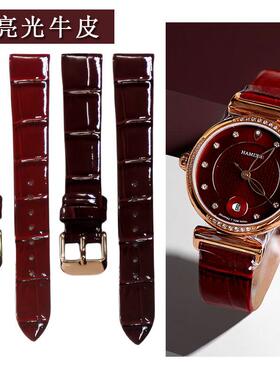 原装代用亮光酒红真皮表带代用雷迈6116西腾9097/9116宝舵99080宝