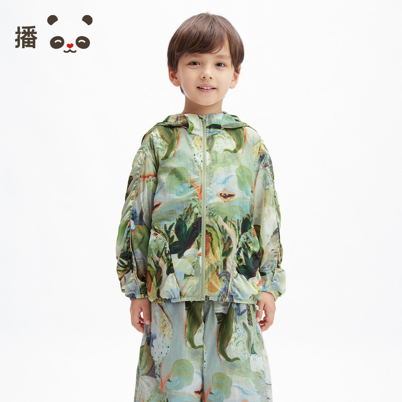 播 broadcute童装儿童外套薄款男童防晒衣连帽上衣套装春夏图片