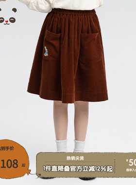 播broadcute童装比得兔女童灯芯绒中大童松紧腰公主裙KGQ2B103