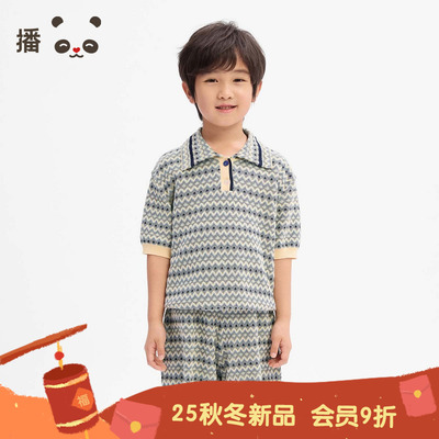 个性撞色杂花POLO套头针织上衣