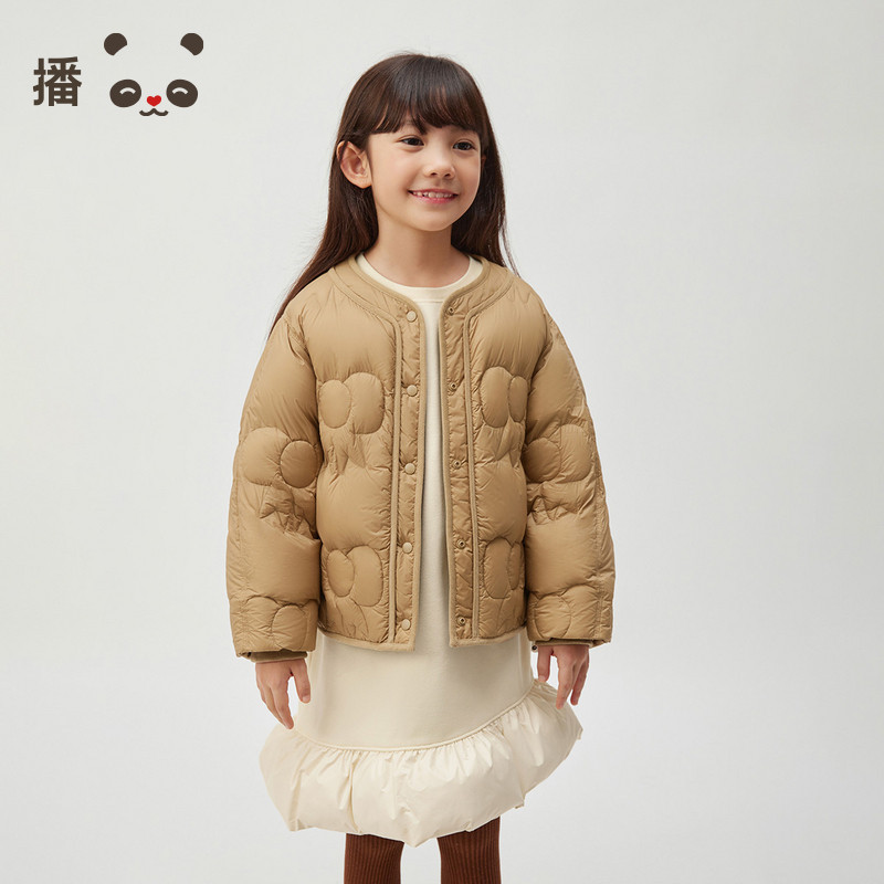播broadcute童装儿童羽绒服女童纯色保暖百搭暗扣短款外套秋冬图片