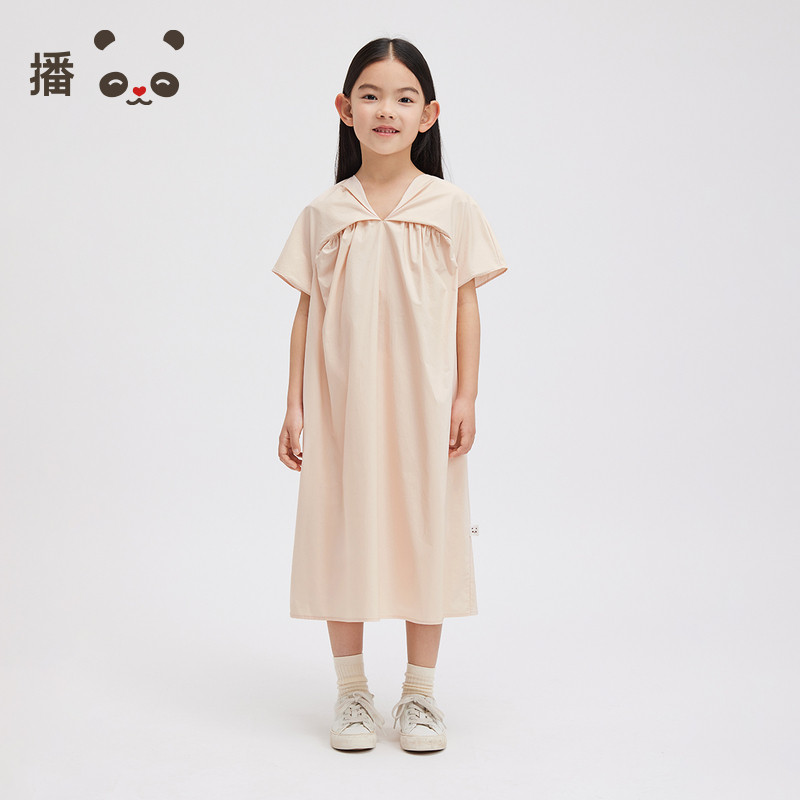 播broadcute童装连衣裙2024夏季新款女童简约休闲A字裙KGR2L970